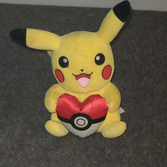 Pokemon Valentines Pikachu Holding Heart Pokeball 8” Plush - Picture 1 of 5